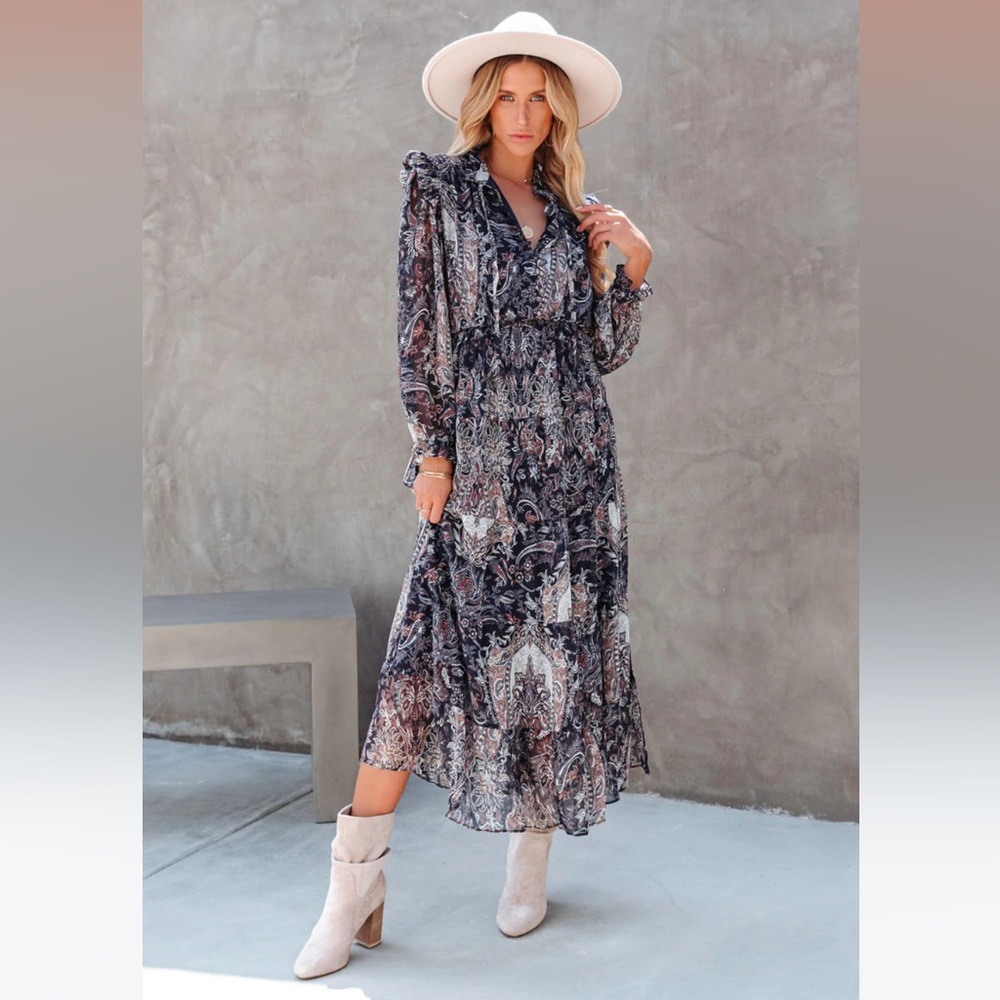 Paisley Ruffled Smocked Maxi Dress